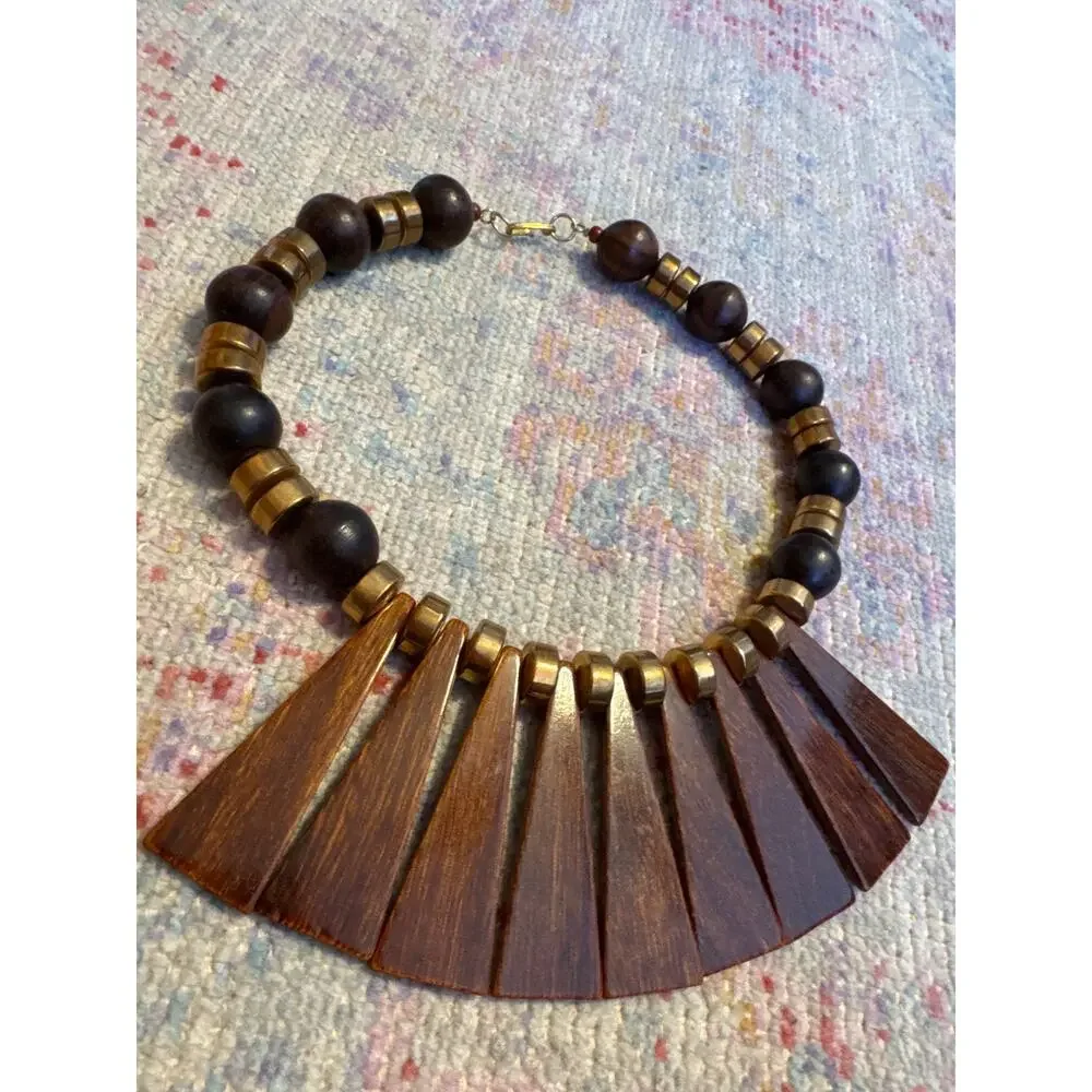 Vintage Tribal Wooden‎ Boho Bib Necklace